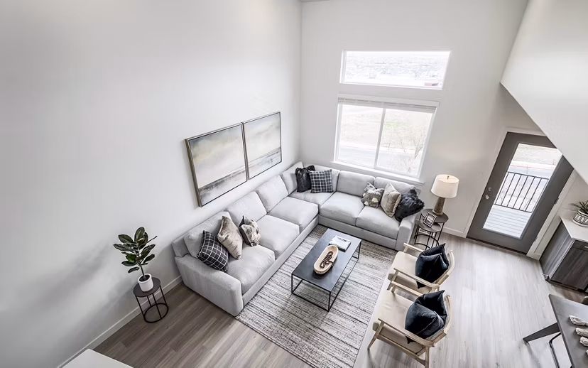 Spacious living room with contemporary decor at Banner Hill Apartments, offering comfort and style in a vibrant urban setting