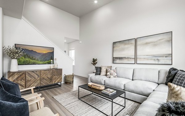 Spacious living room with modern decor in Banner Hill Apartments