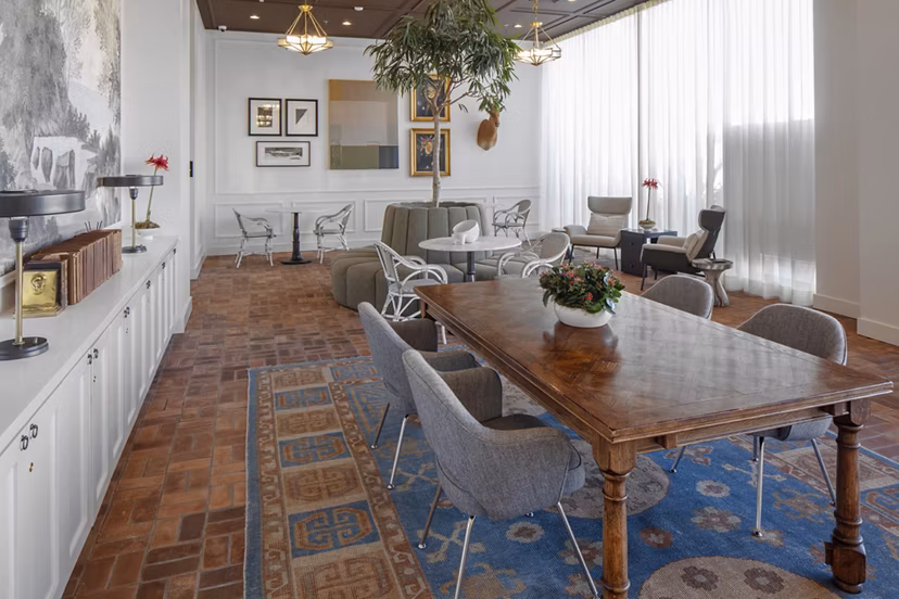 Clubhouse with elegant seating and modern decor at The Fitz Apartments, luxury Greystar community