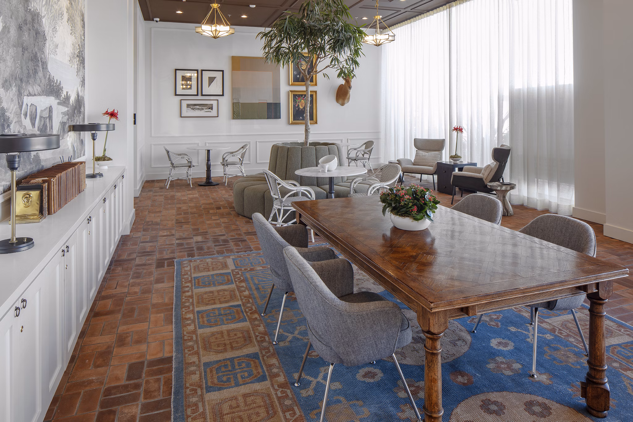 Clubhouse with elegant seating and modern decor at The Fitz Apartments, luxury Greystar community
