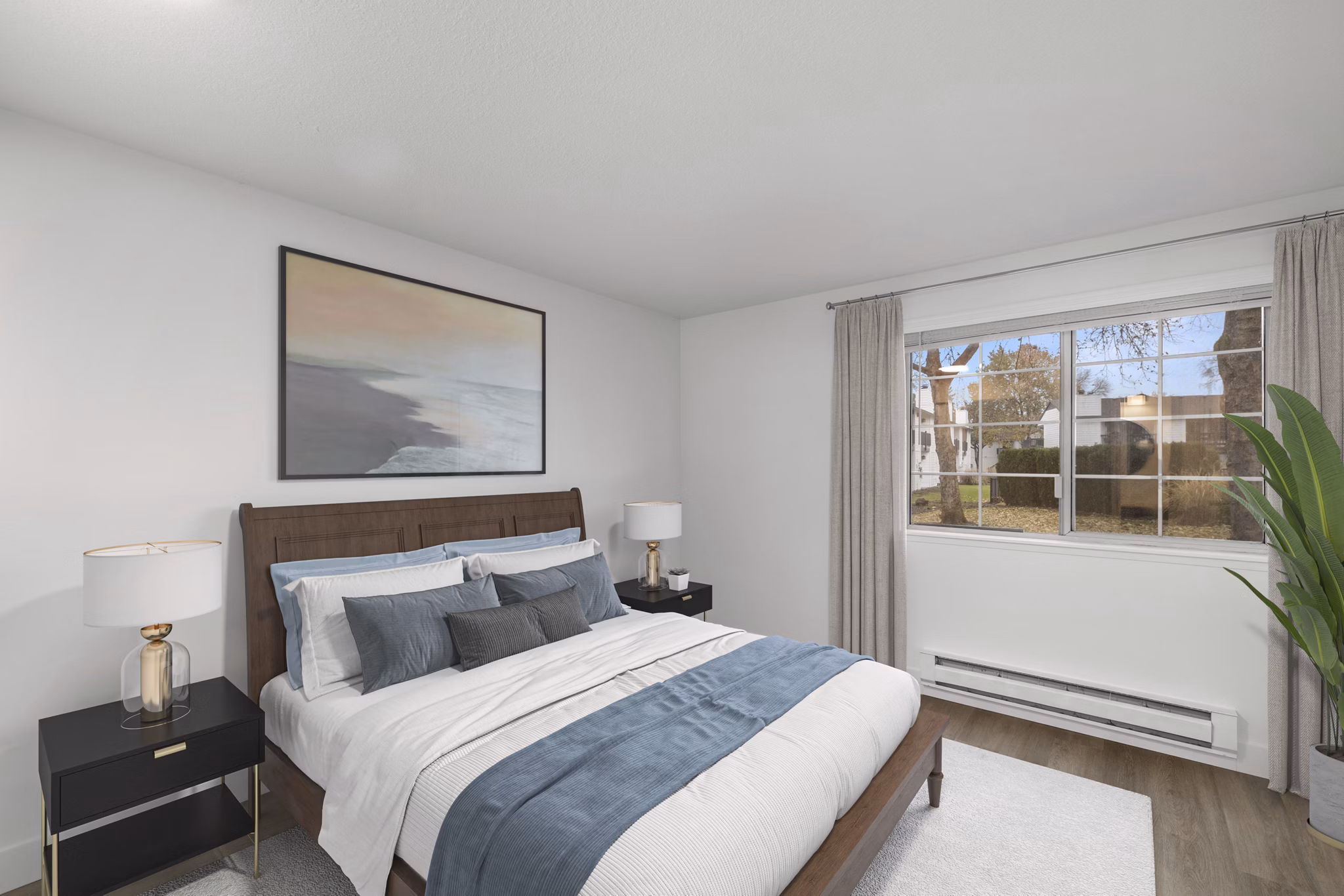 Bedroom featuring modern decor at Sedona at Bridgecreek Apartments