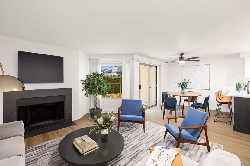 Inviting living room with modern decor at Sedona at Bridgecreek Apartments, offering luxury living in a vibrant community