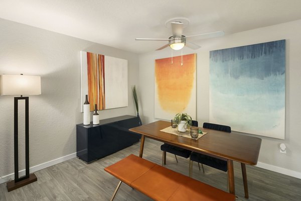 Dining area featuring modern decor and elegant furnishings at Skyview 3322 Apartments Perfect setting for luxury living experiences