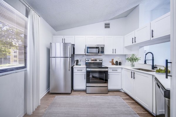Modern kitchen with stainless steel appliances at Cielo Point Apartments