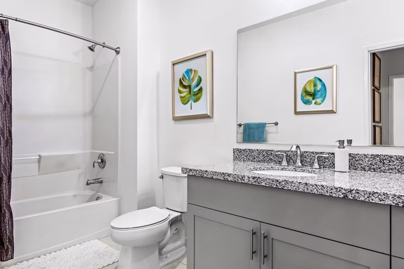 Spacious bathroom with modern fixtures at The Element Apartments
