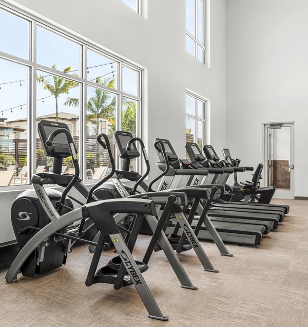 State-of-the-art fitness center at The Element Apartments with modern equipment and spacious layout