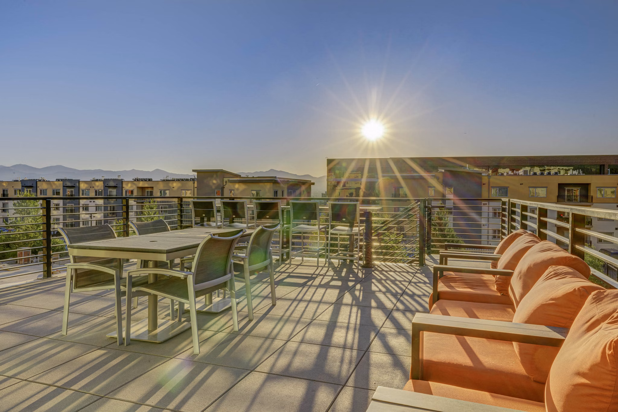 Rooftop deck with stunning skyline views at The Calo Apartments