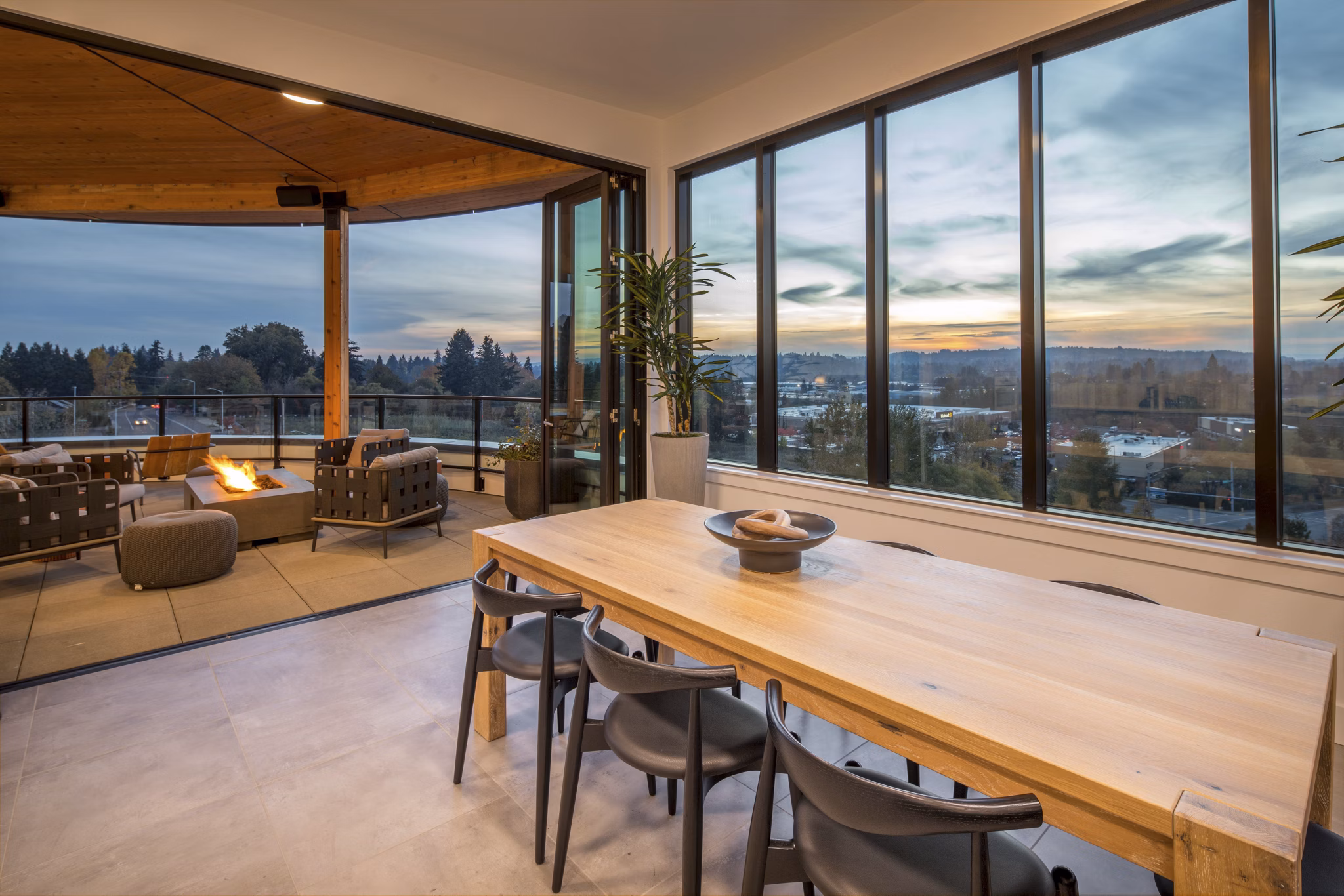 Clubhouse with modern interiors and social spaces at The Overland apartments, a luxury Greystar property