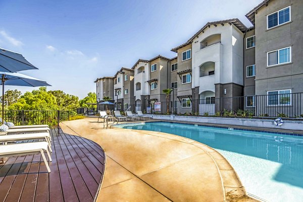Resort-style pool with cabanas at Sereno Apartments