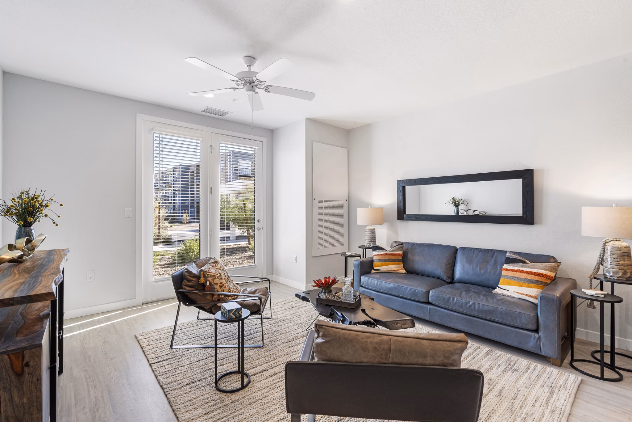 Spacious living room with modern decor at FLATZ 602 luxury apartments