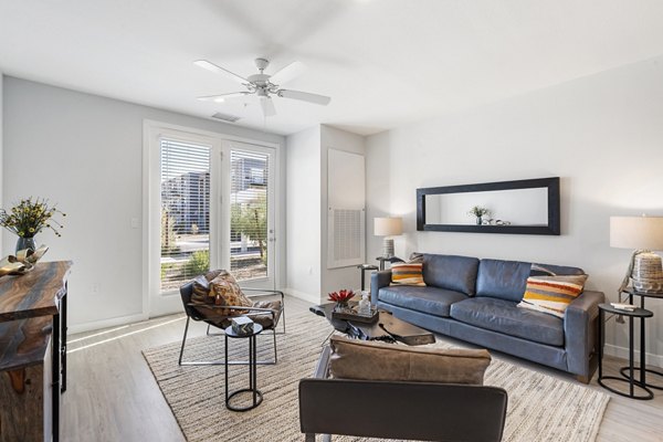 Spacious living room with modern decor at FLATZ 602 luxury apartments