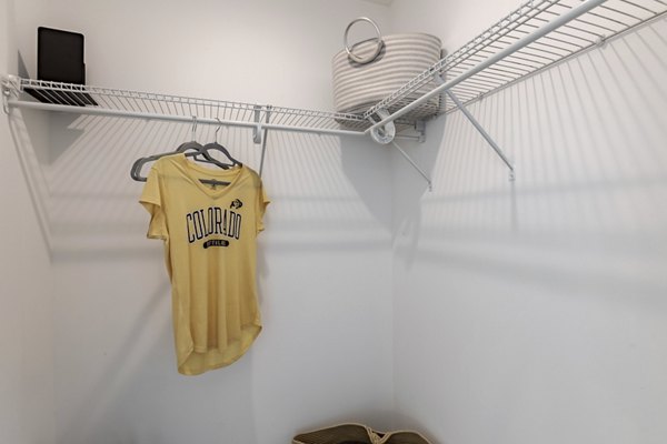 Spacious closet with built-in shelving in bedroom at Union 9Seventy Apartments