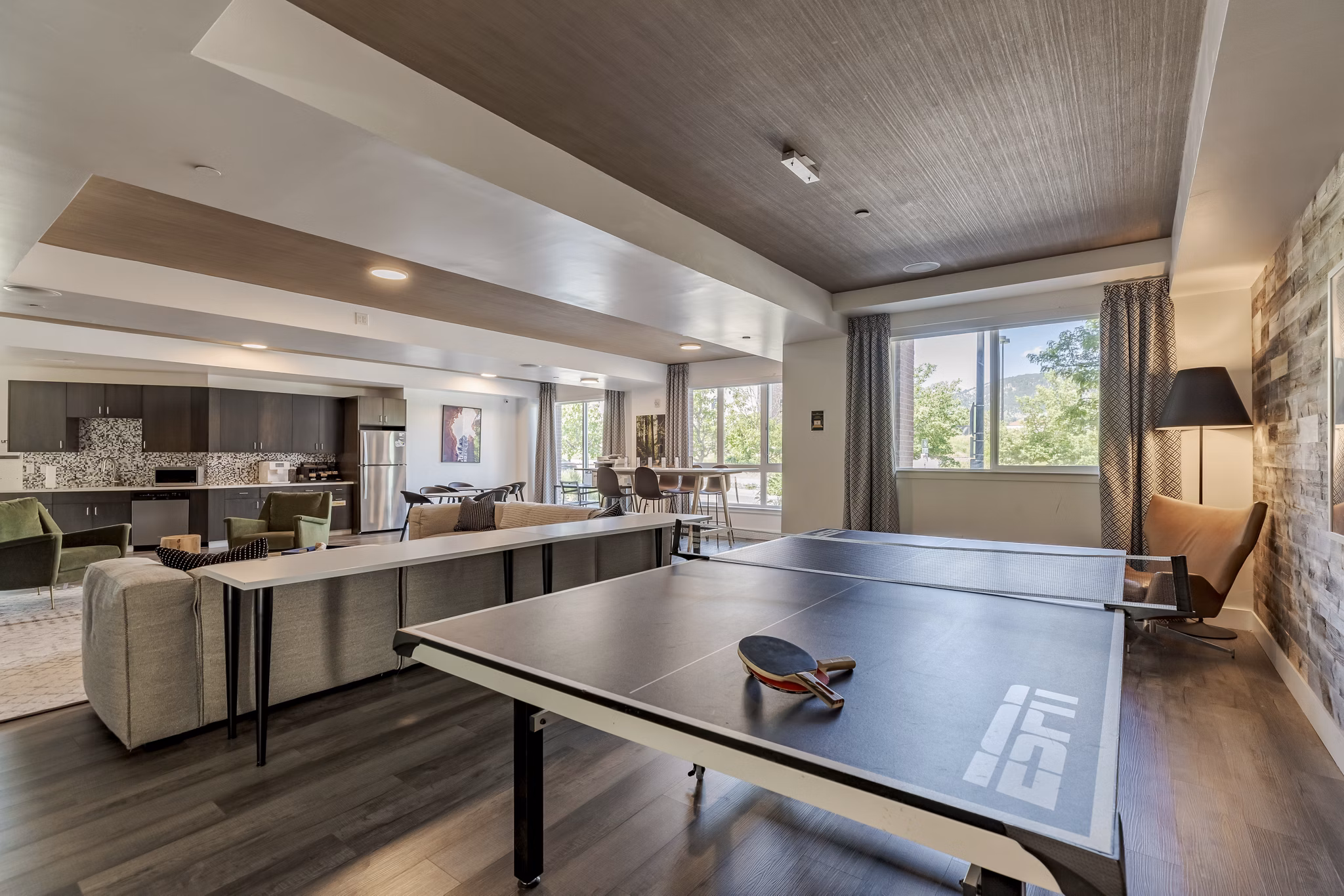 Union 9Seventy Apartments: Modern clubhouse with stylish decor and communal seating areas