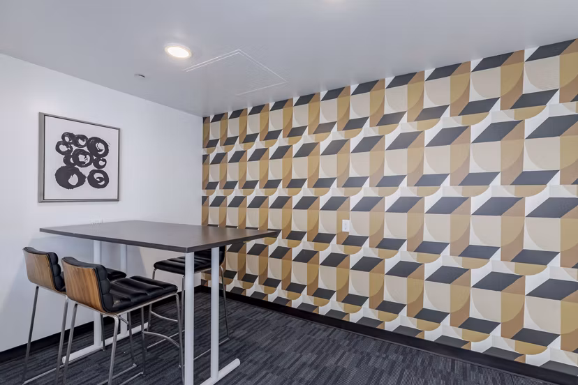 Elegantly designed clubhouse at Union 9Seventy Apartments featuring modern dÃ©cor and spacious seating areas