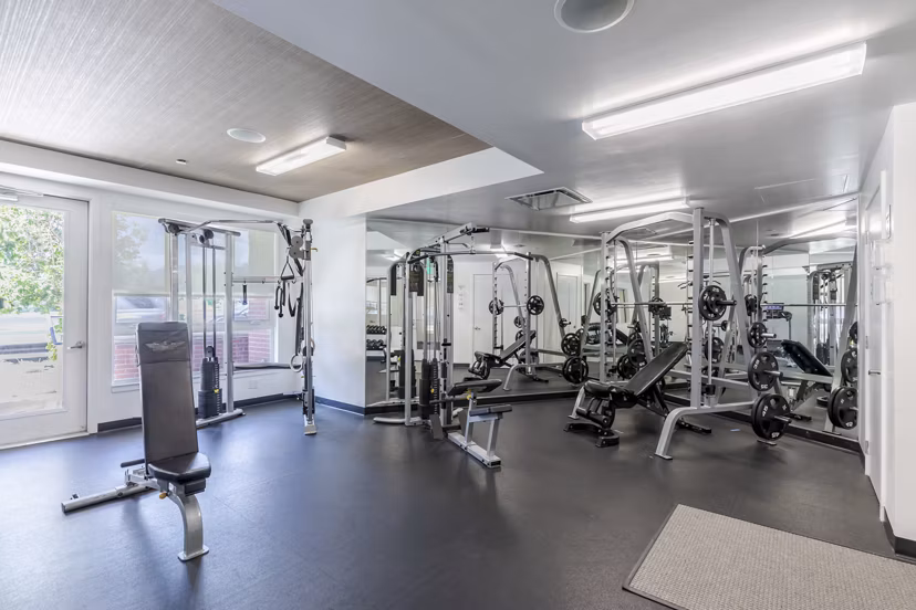Cutting-edge fitness center at Union 9Seventy Apartments with high-tech equipment available for residents' health and wellness activities