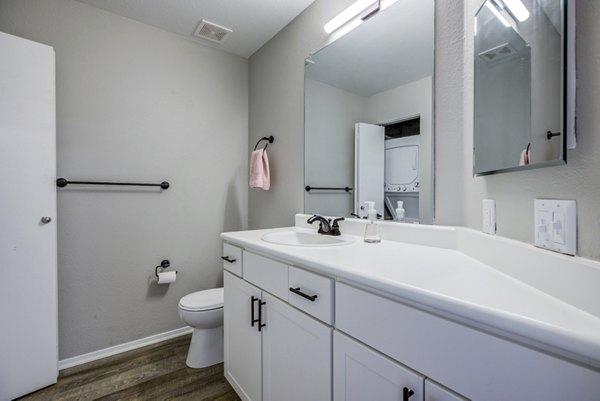 Stylish bathroom with sleek fixtures at Union Baseline Apartments, featuring luxury finishes and modern design for an elevated experience