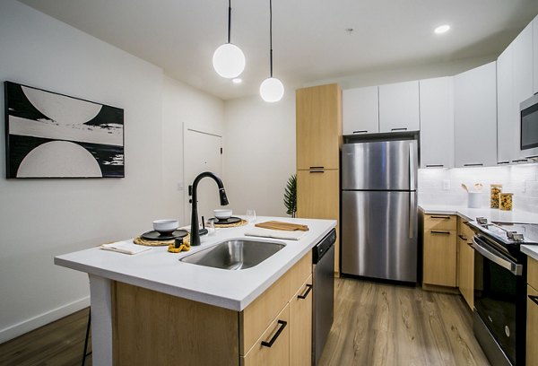 Spacious kitchen with modern appliances at Alma Apartments