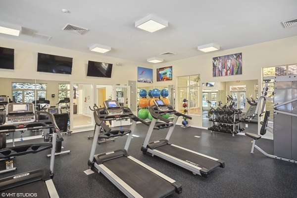 Modern fitness center with state-of-the-art equipment at Glen at the Park Apartments, ideal for luxury living and health enthusiasts