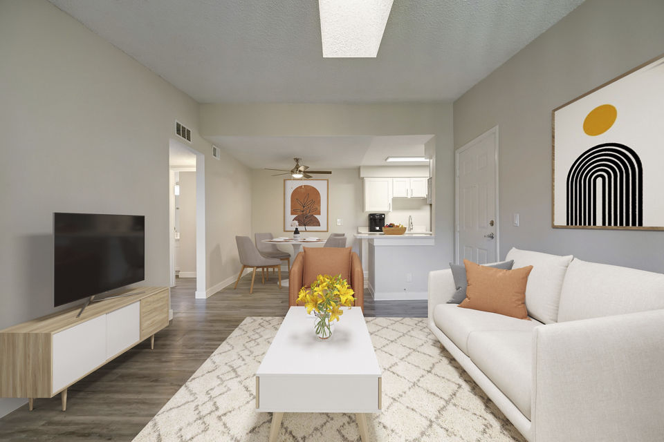 living room at Glen at the Park Apartments 