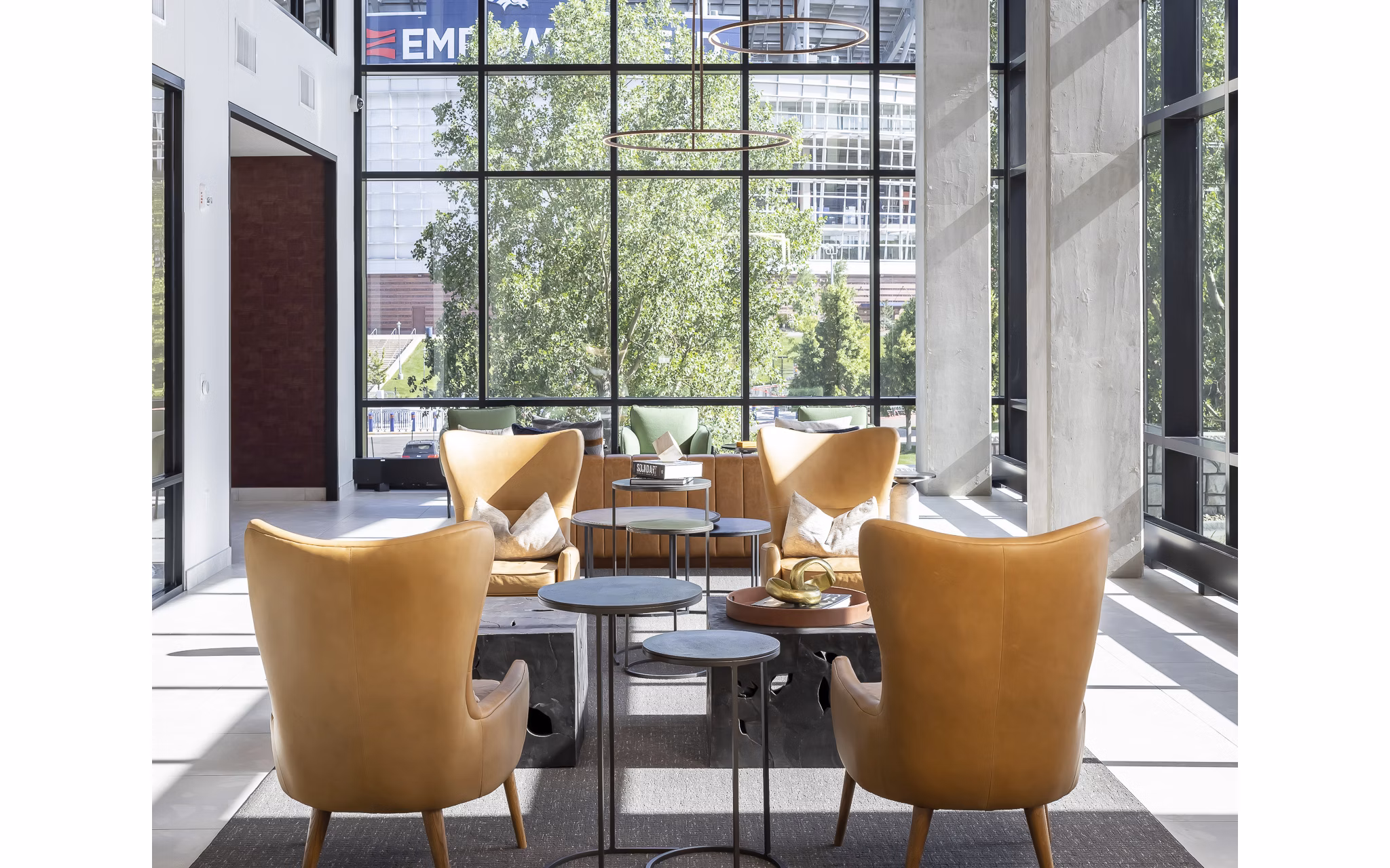 Clubhouse featuring stylish seating and modern design at 1919 Mile High Apartments