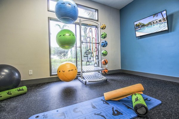 Modern yoga studio with natural lighting at The Retreat at Vista Lake Apartments