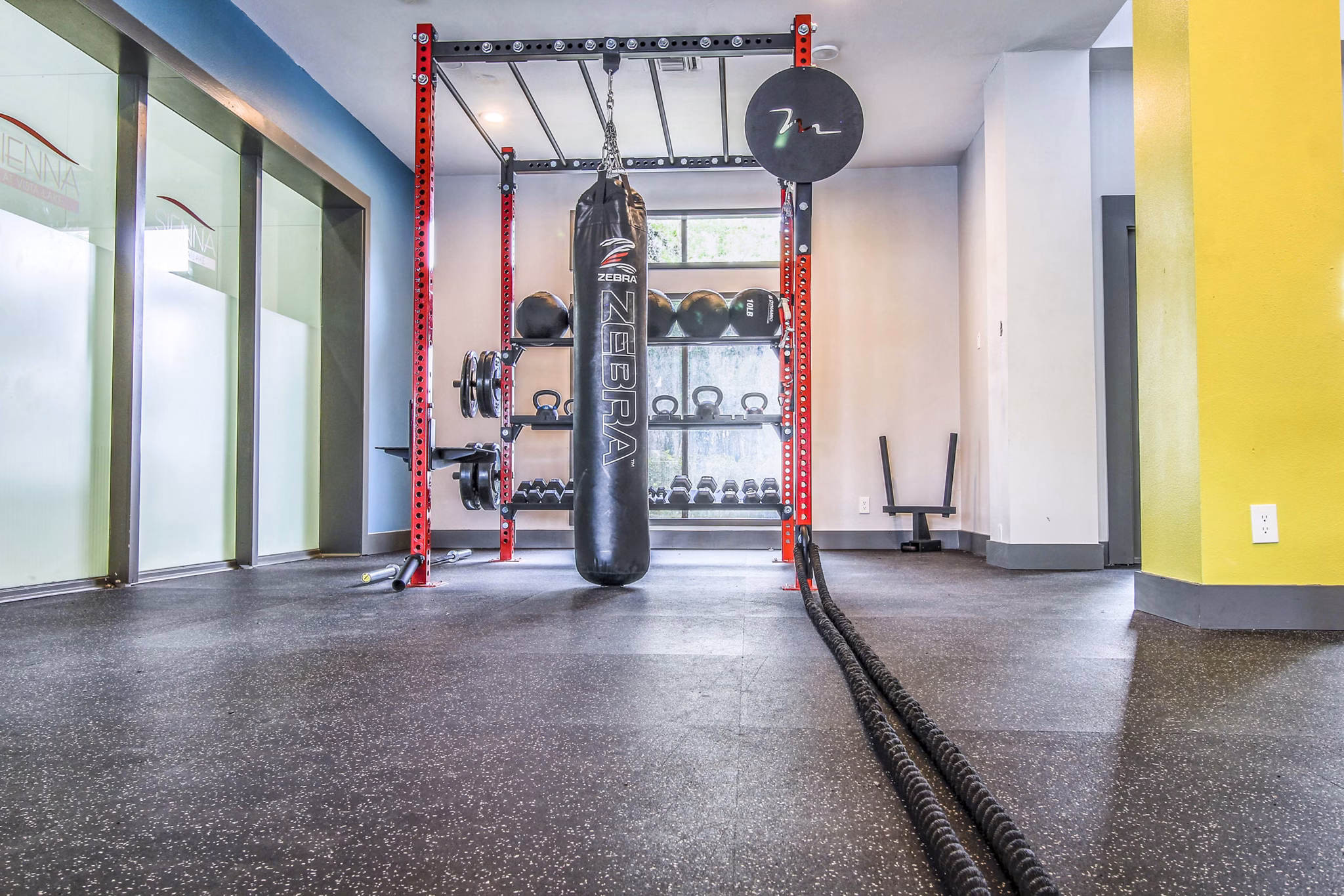State-of-the-art fitness center at The Retreat at Vista Lake Apartments featuring modern equipment