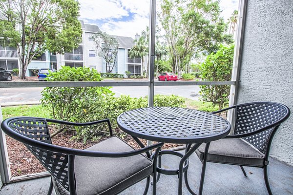 Spacious patio with lake views at The Retreat at Vista Lake Apartments