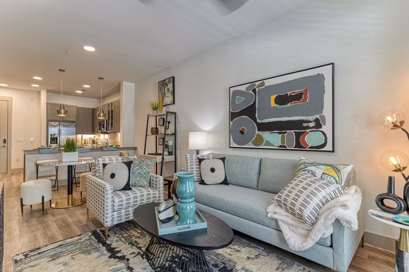 living room at Alexan Riverside Apartments