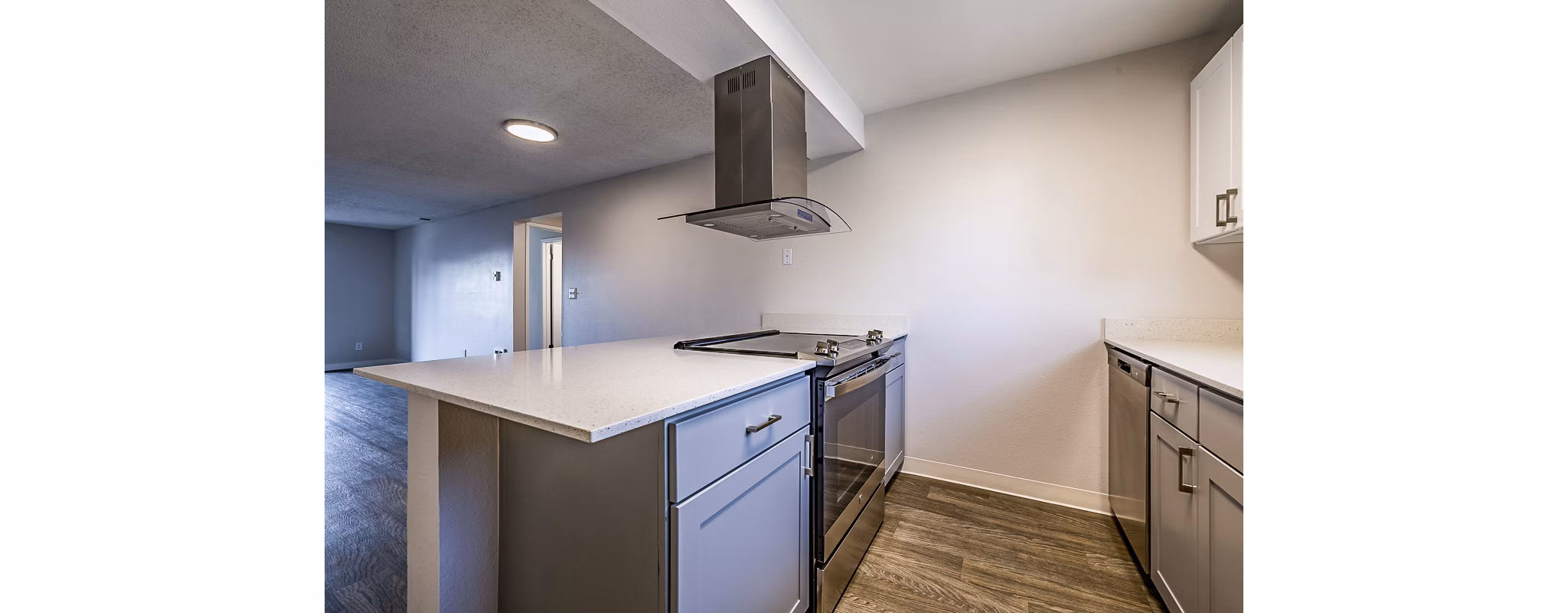 Modern kitchen with stainless steel appliances at 1202 Pearl Apartments in Greystar's elegant living community