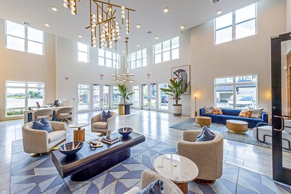 Clubhouse lobby featuring modern decor at The Waterview Apartments