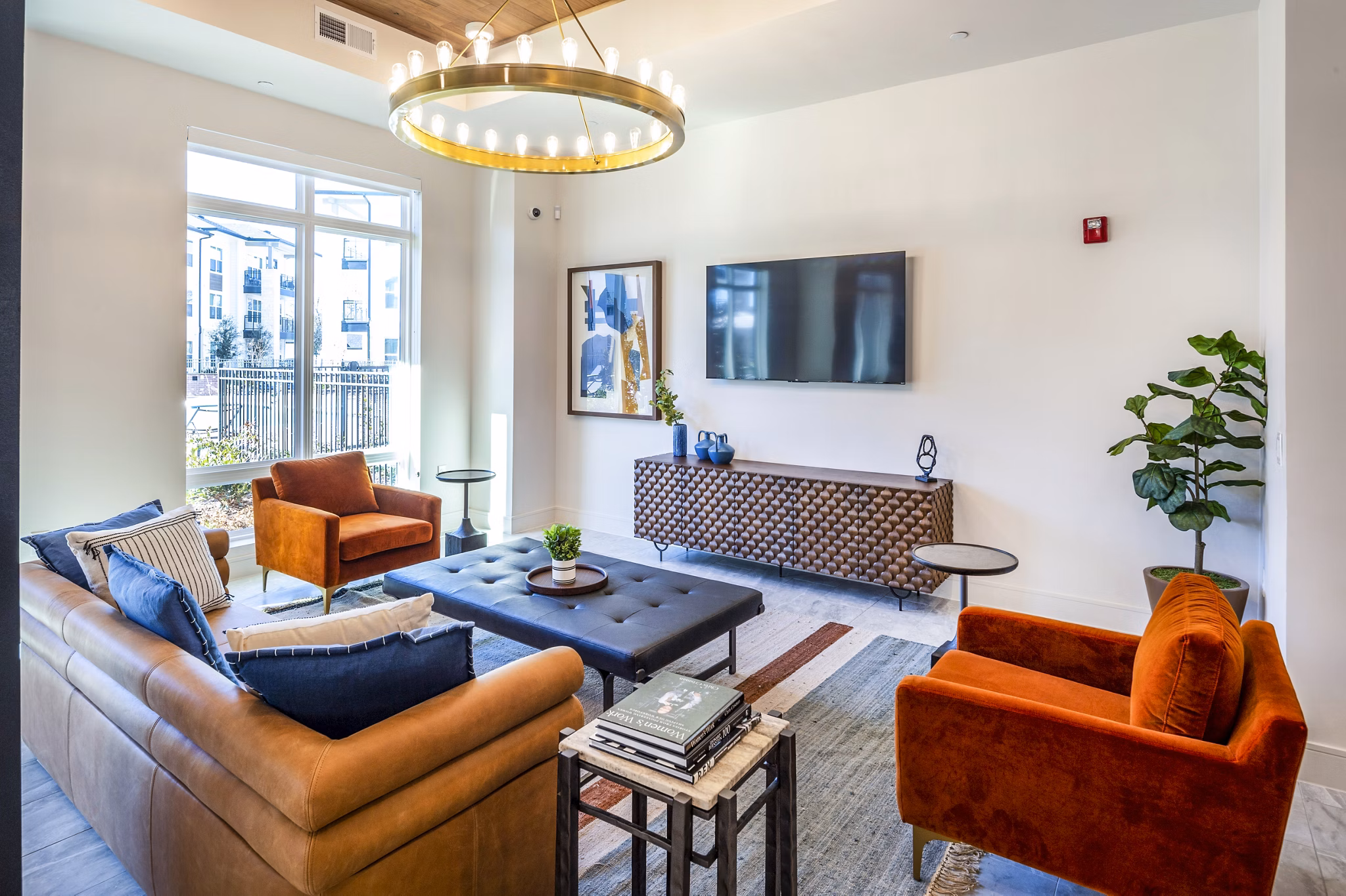 Clubhouse/lobby with modern decor at The Waterview Apartments, luxury living with scenic views