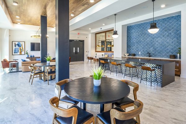 Clubhouse featuring stylish lounge and modern decor at The Waterview Apartments, offering luxury amenities and waterfront views
