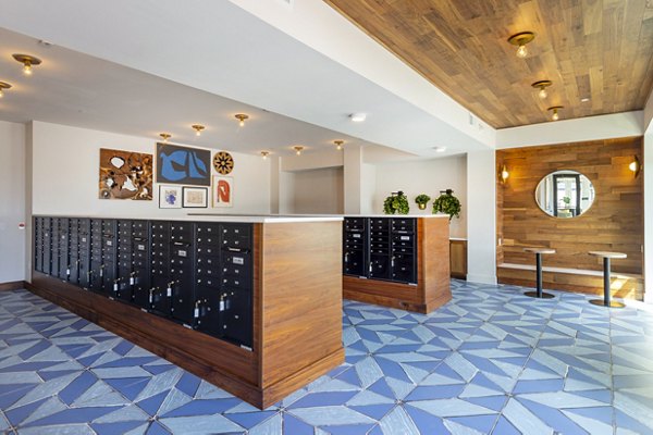 Efficient mail room facility with organized postal systems at The Waterview Apartments