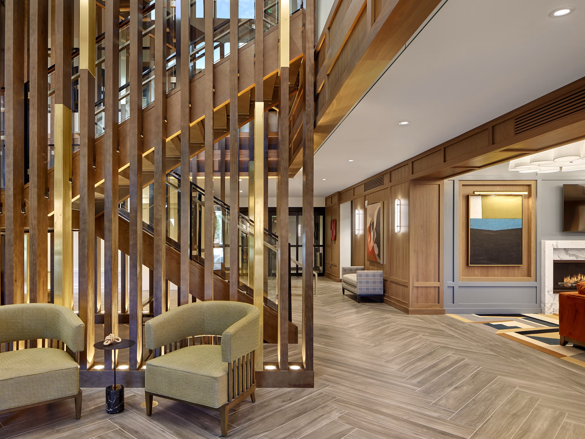 Clubhouse lounge with contemporary design at Icon Riverwalk Apartments
