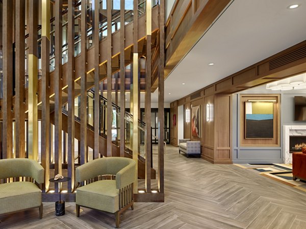 Clubhouse lounge with contemporary design at Icon Riverwalk Apartments
