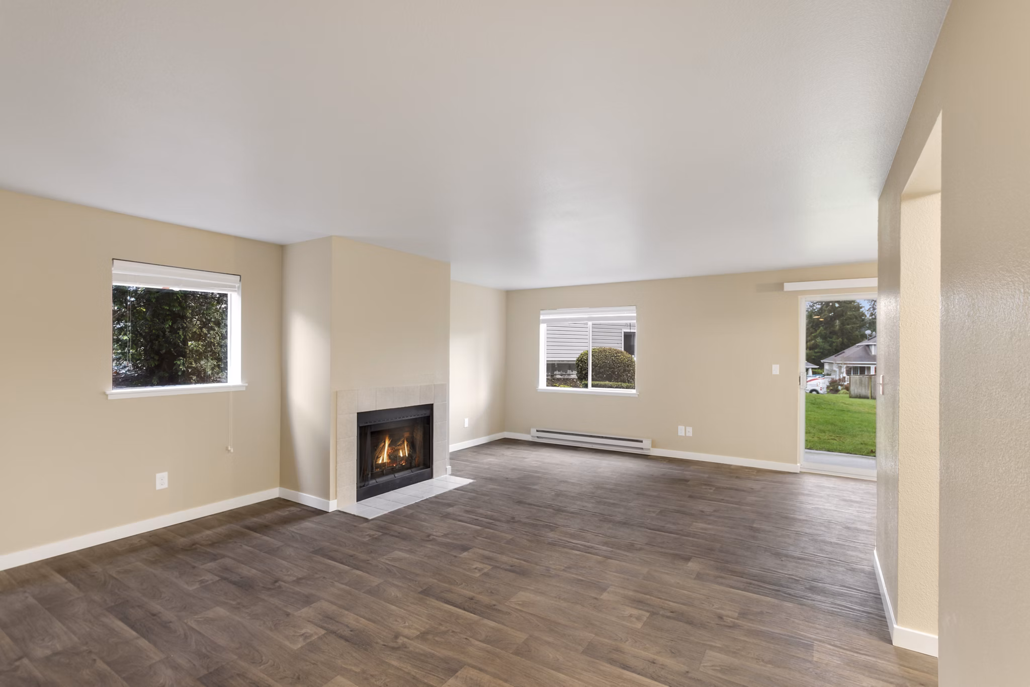 Spacious living room with modern decor at The Fairways Apartments
