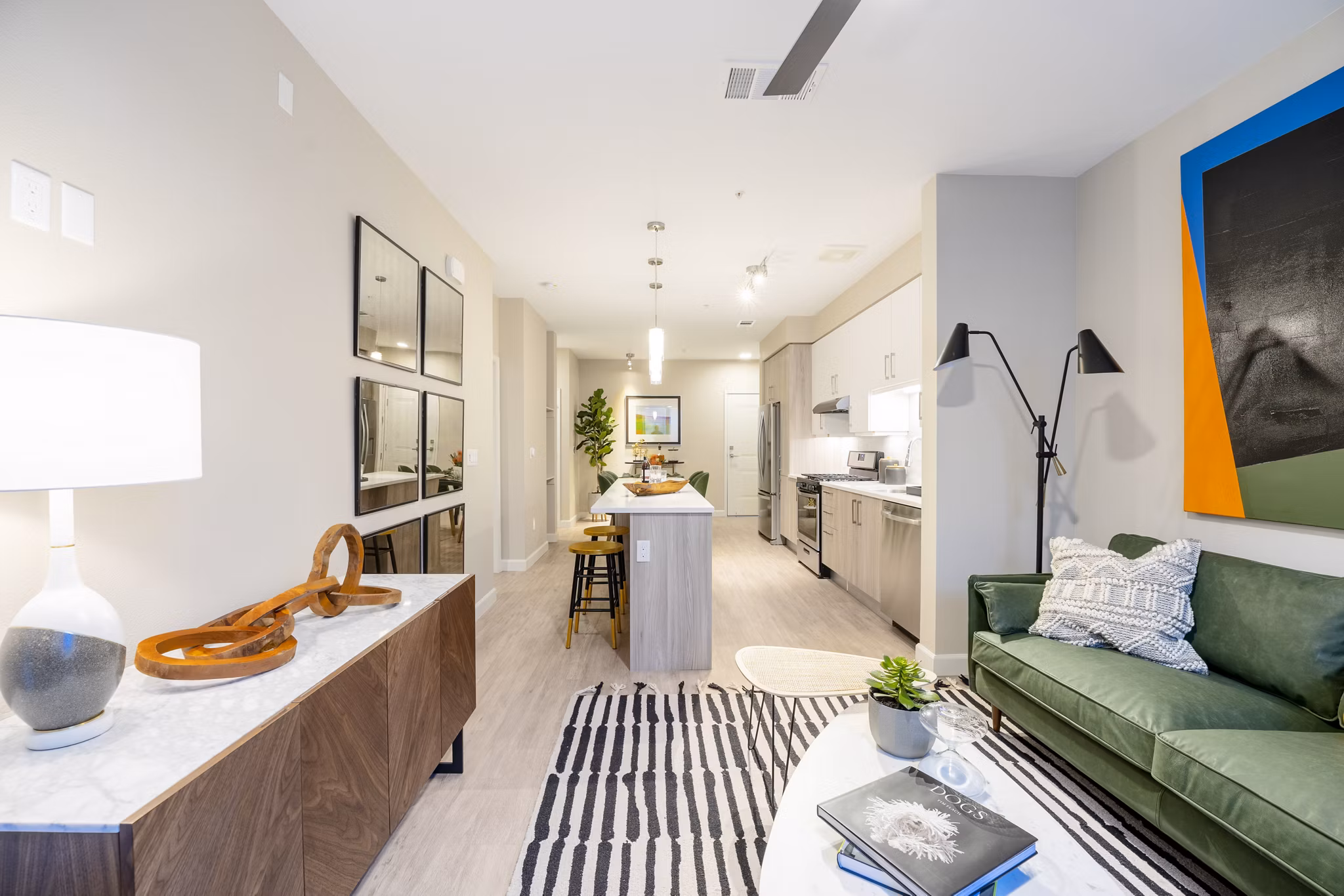 Cozy living room with modern decor at The Core Natomas Apartments, luxury living in Sacramento