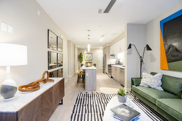Cozy living room with modern decor at The Core Natomas Apartments, luxury living in Sacramento