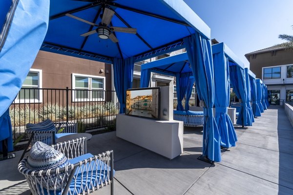 Patio with comfortable seating at The Core Natomas Apartments, a luxury community offering upscale outdoor living spaces