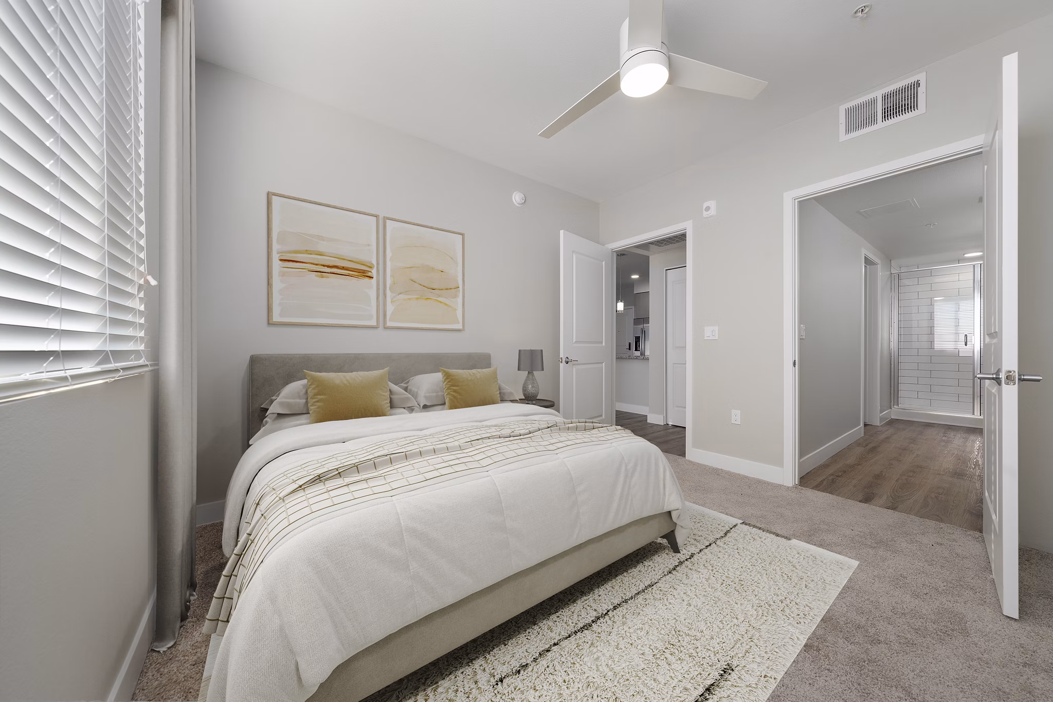 Album Marana Apartments: Elegant bedroom with modern decor and natural lighting