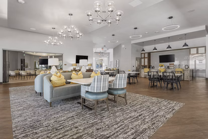 Chic clubhouse with modern furnishings at Album Marana Apartments, perfect for social gatherings and community events