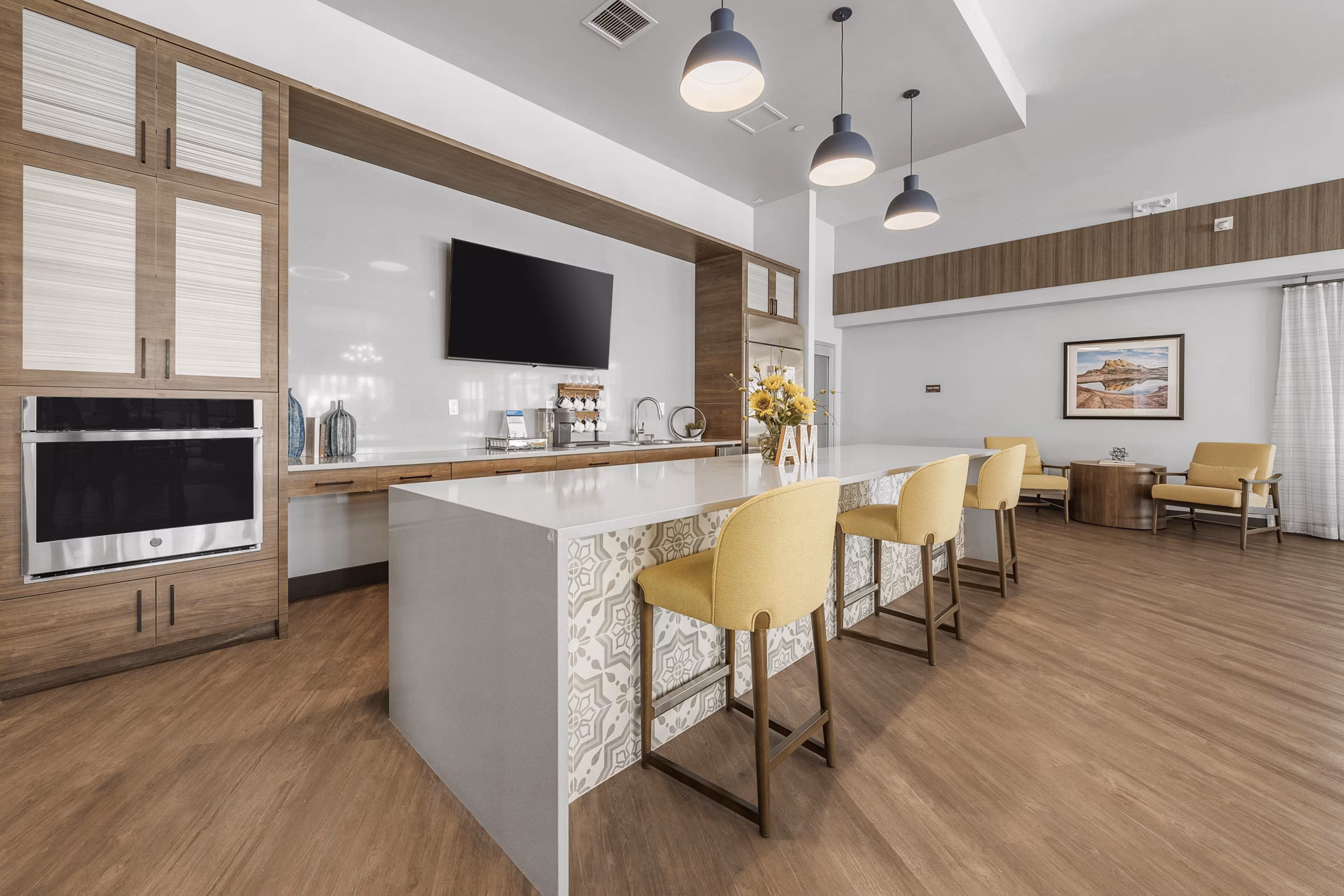 Clubhouse with modern design at Album Marana Apartments offering residents a stylish and comfortable gathering space