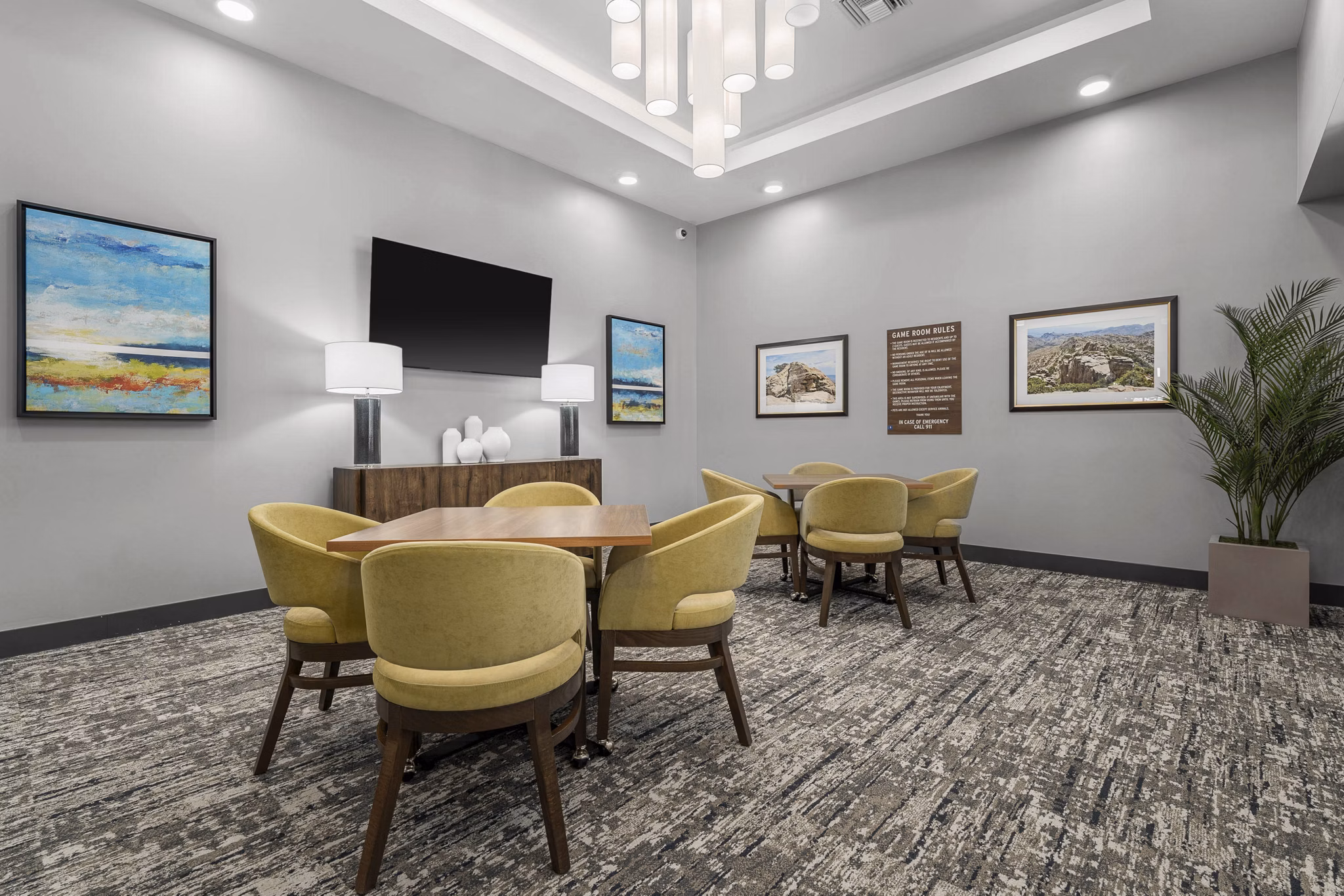Clubhouse with modern decor at Album Marana Apartments offering luxury living spaces