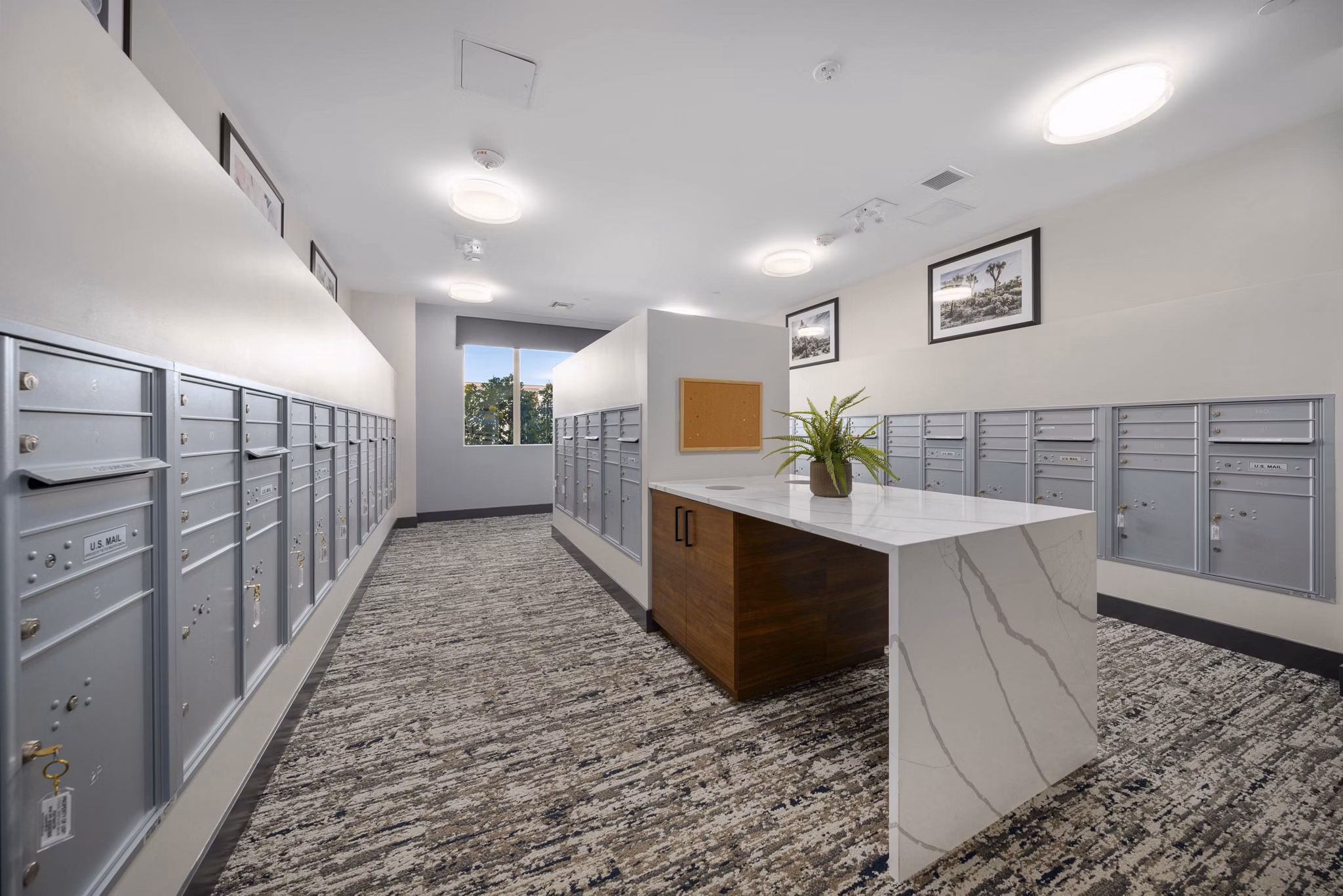 Mailroom with organized parcel lockers at Album Marana Apartments