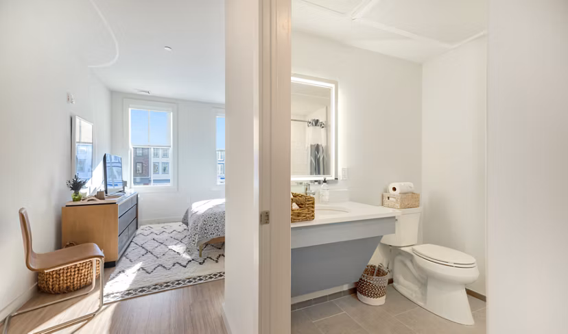 Modern bathroom with sleek fixtures at Darien Commons Apartments: Luxury living experience in the heart of the community