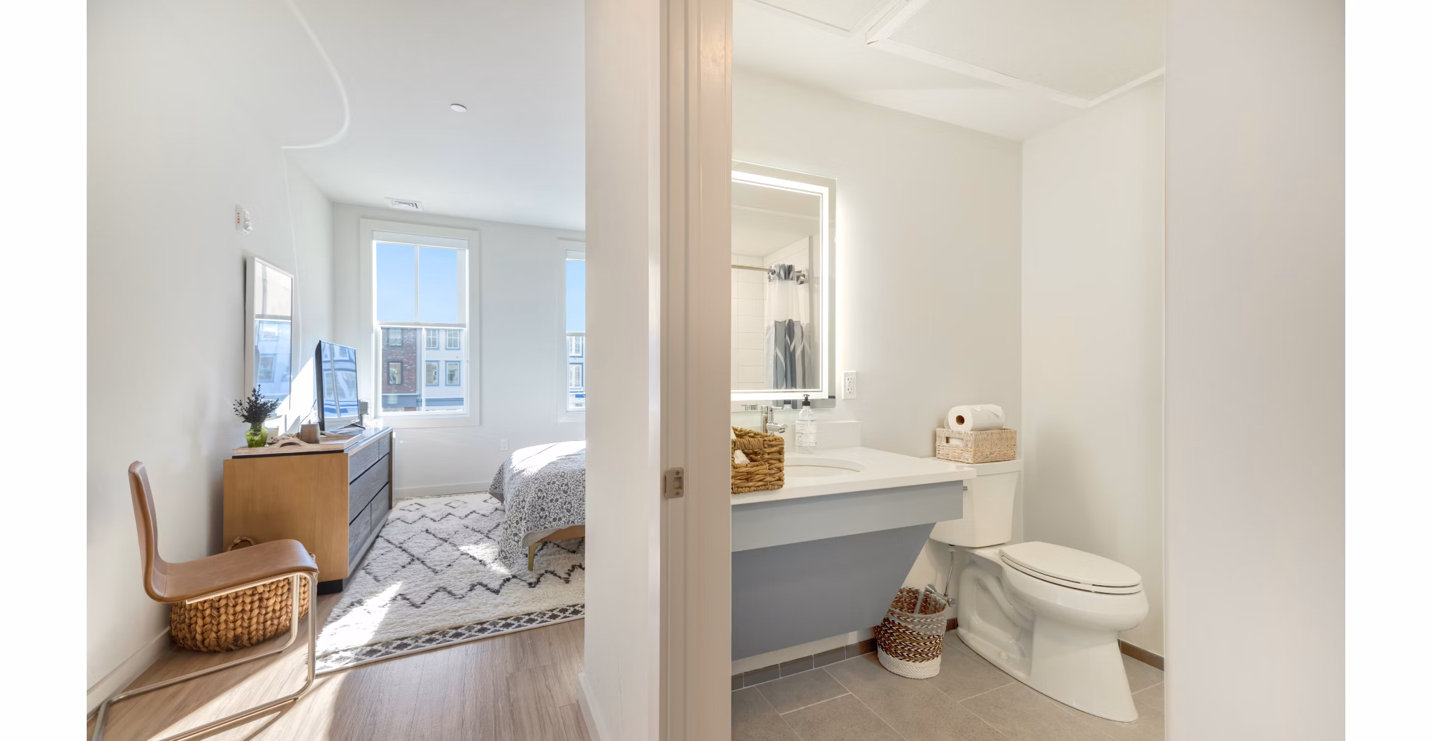 Modern bathroom with sleek fixtures at Darien Commons Apartments: Luxury living experience in the heart of the community