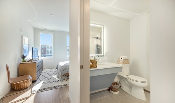 Modern bathroom with sleek fixtures at Darien Commons Apartments: Luxury living experience in the heart of the community