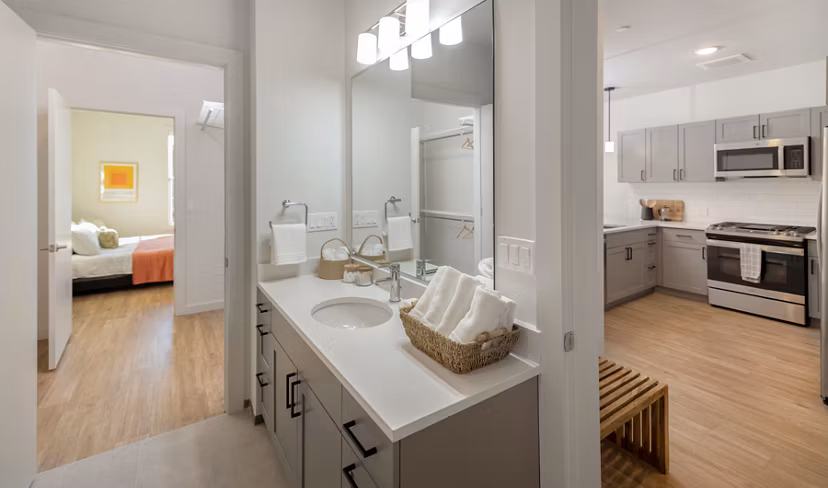 Bathroom featuring modern fixtures and elegant design in Darien Commons Apartments