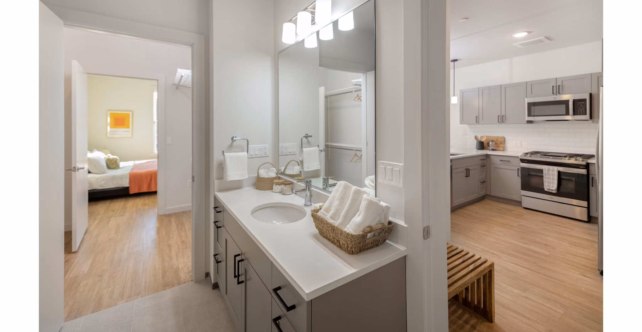Bathroom featuring modern fixtures and elegant design in Darien Commons Apartments