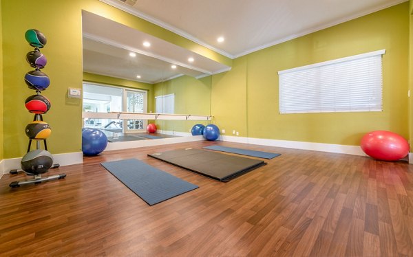 Bright yoga/spin studio with modern equipment at Towne at Glendale Apartments, offering luxury fitness spaces